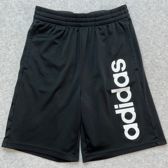 Adidas Shorts Boys 14/16 Linear Logo Black Elastic Waistband Activewear Stretch - Picture 1 of 8